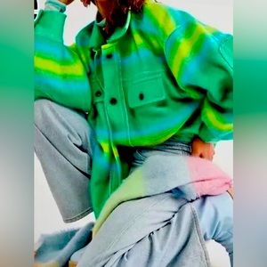 Free People Ruby West Coast Jacket Ombre Stripe Brushed Thermal Lime Green.